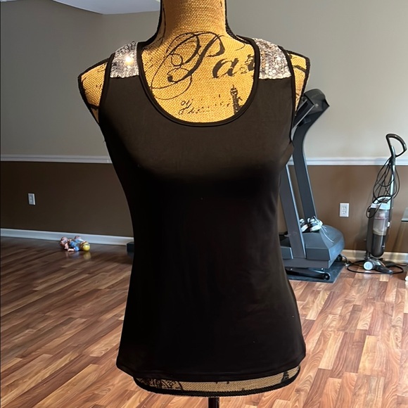 Two tank tops one black one lime green with silver sequins on the tops - Picture 2 of 6